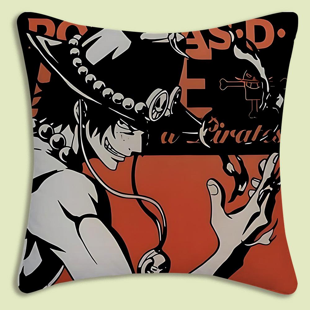 Anime One Pieces L-Luffy Pillow Covers Cartoon Sofa Decorative Home Double-Sided Printing Short Plush Cute Cushion Cover
