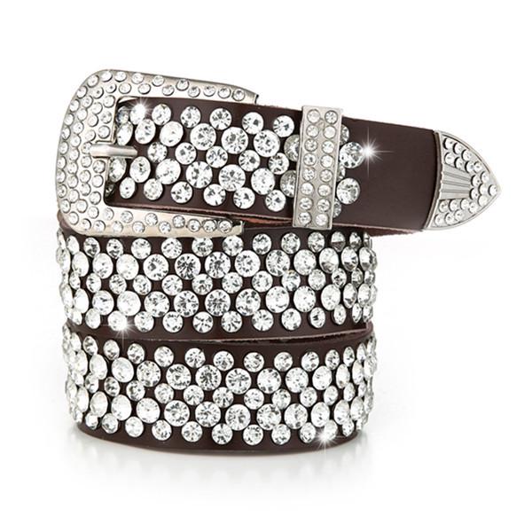 Ladies' Wide Leather Belt with Rhinestone Accents - Korean Style Versatile Cowhide Fashion Accessory