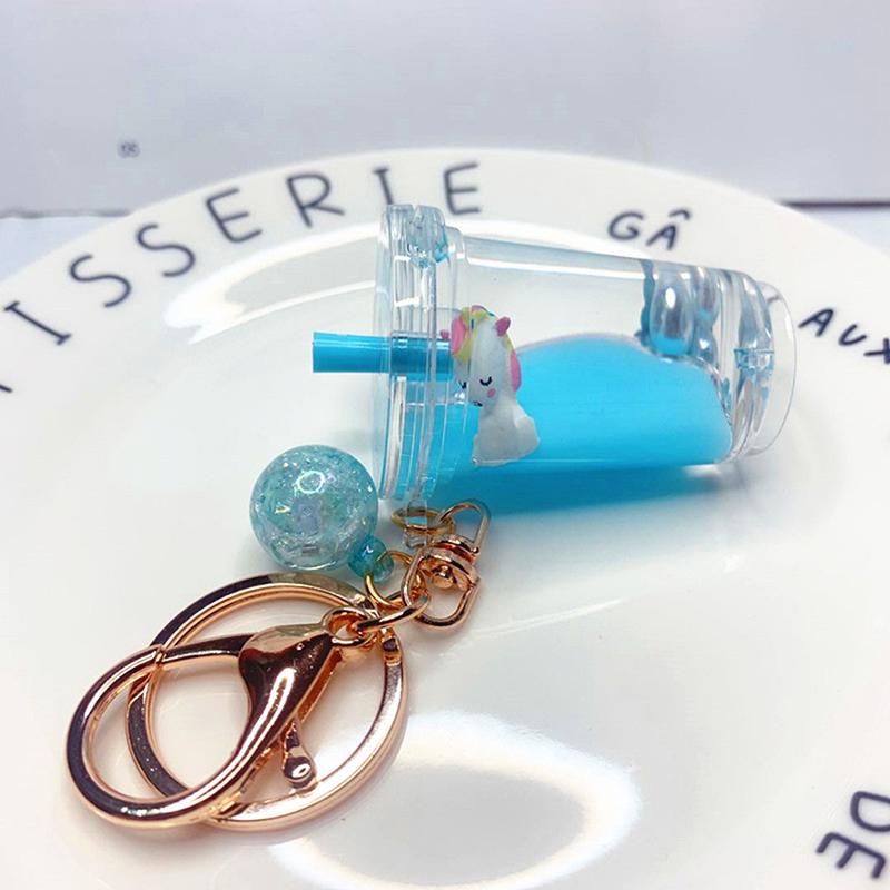 Cartoon Cute Keychain Milk Tea Cup Liquid Quicksand Sequin Keyring