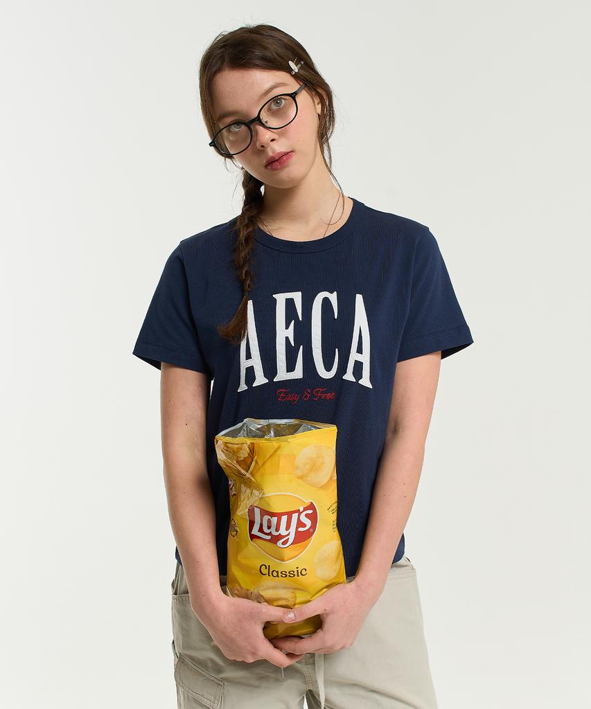 AECA (Woman) Aeca Symbol Felt Half Sleeve Tee-Navy