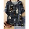 Vintage O Neck Short Sleeve Loose Plus Size 3d Printed T-shirt Women Tops
