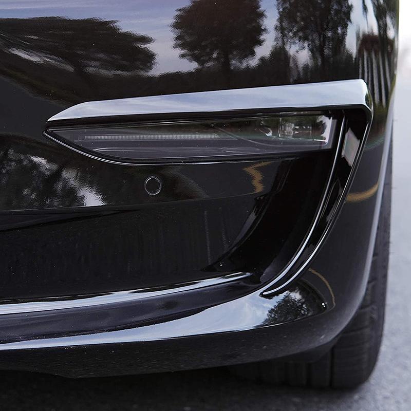1 Pair ABS Black Carbon Fiber Car Front Light Eyebrow Wind Knife Fog Lamp Frame Trim for Tesla Model 3 2017 2018 2019 2020