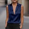Blusa da Donna Colorata in Raso con Scollo a V e Senza Maniche per la Sera