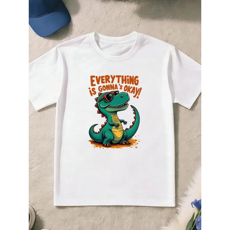 Kids Crewneck Short Sleeve T-Shirt, Healing T-Rex Everything Is Gonna Be Okay Print 110
