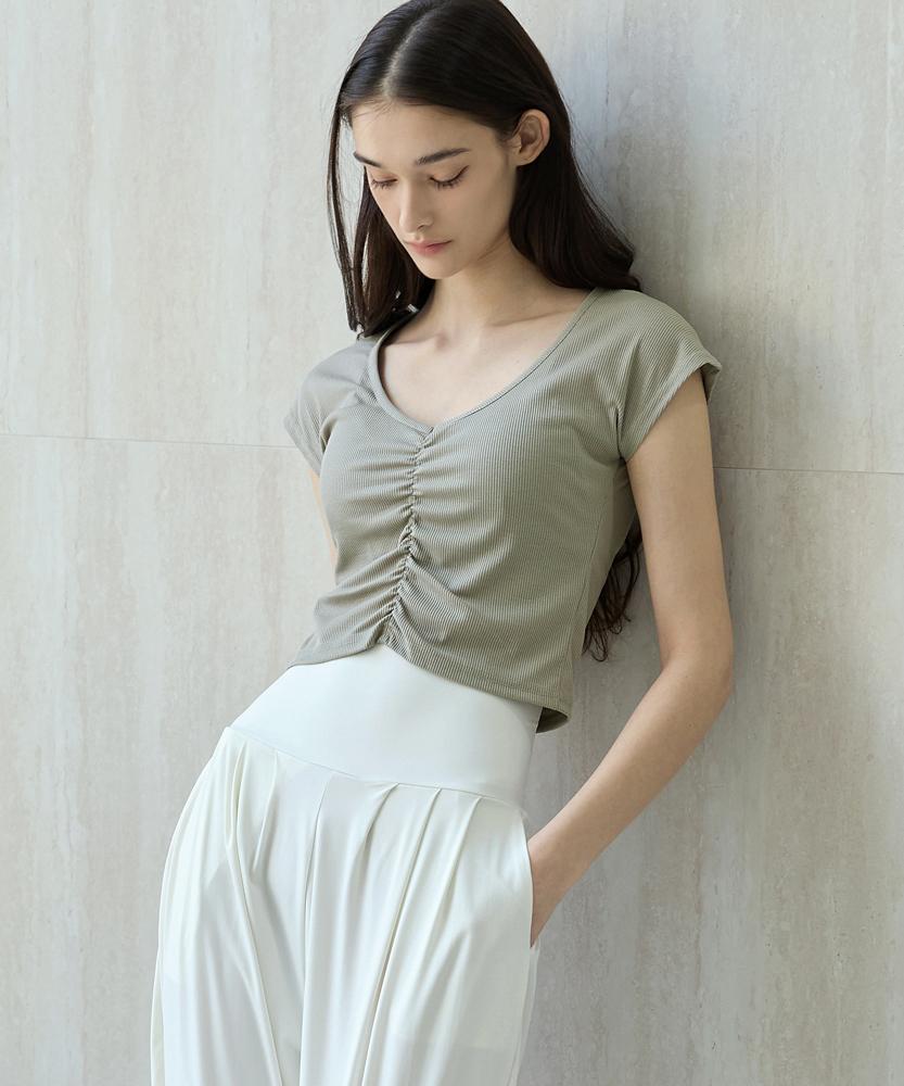 Debiweeo Women'S Yoga Wear Devi-T0130-Sand Pilates Julie Shirred Cap Sleeve