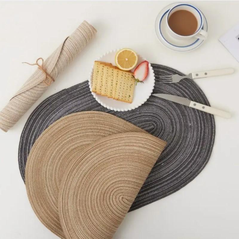 1/4/6PCS 35x50cm Big Oval Green Braided Placemats Gift Table Place Mats for Dining Tables Place Mat Christmas Round Table Mats