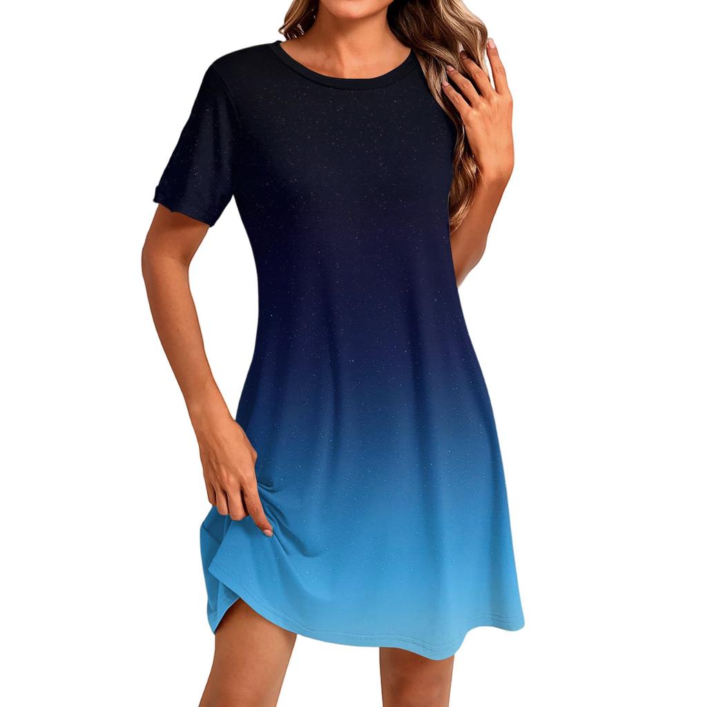 Women's Fashion Casual Print Round Neck Short Sleeve Short Dress