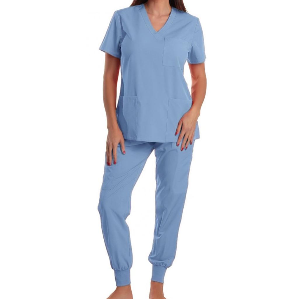 Women's Loose And Comfortable V-neck Short Sleeved Workwear With Multiple Pockets Suit Set