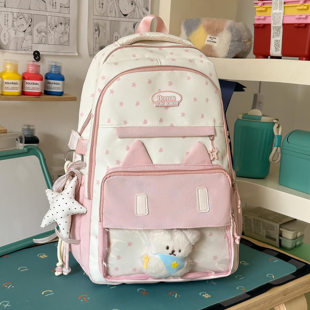 Schoolbag cute messenger bag women's new Japanese fresh, sweet and transparent pain bag students light class make-up bag