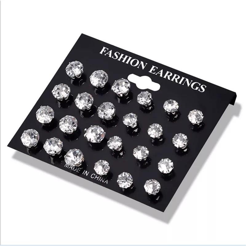Cubic 24pcs Womens Exquisite Big Zircon Crystal Stud Earrings Sterling Silver