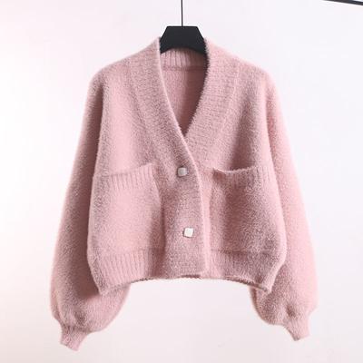 Imitation Mink Velvet Knitted Cardigan Women Korean Version Spring and Autumn Short Small Loose Outer Sweater Cardigan Coat