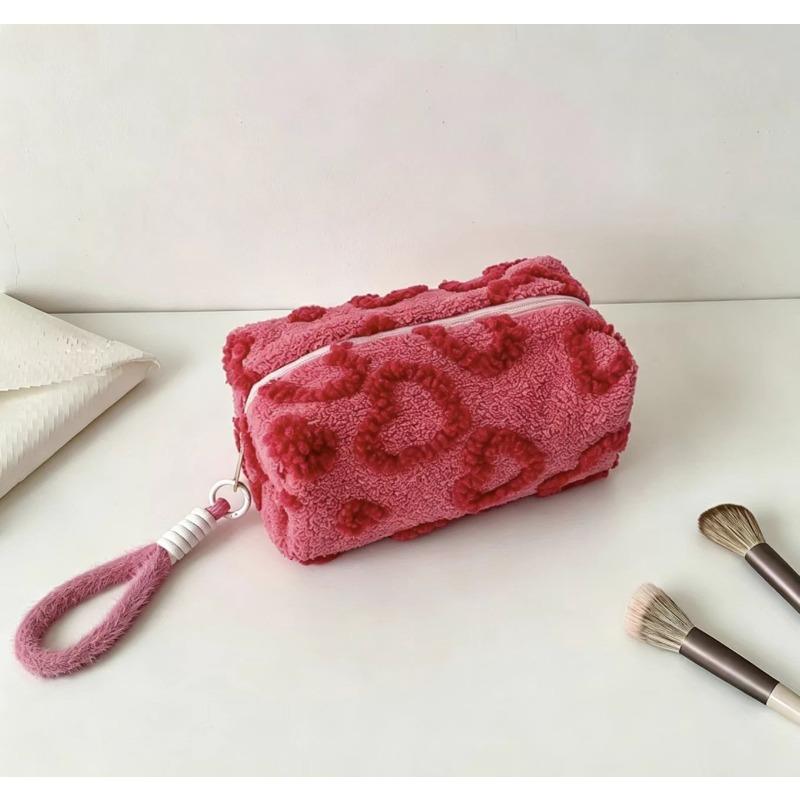 Ins Style Cosmetic Jacquard Plush Storage Bag Portable Cute Foreign Style Storage Bag Go Out Washing Plush Bag