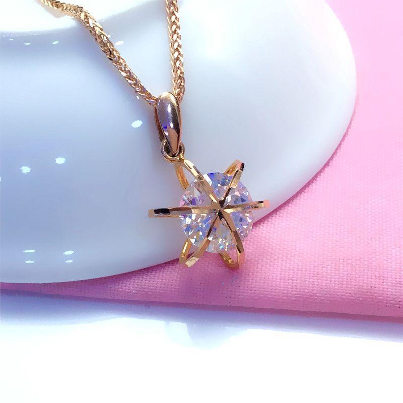 Color Gold Necklace, Purple Gold Pentagram Pendant, Rose Gold Plated, Shiny Zircon Collarbone Chain.