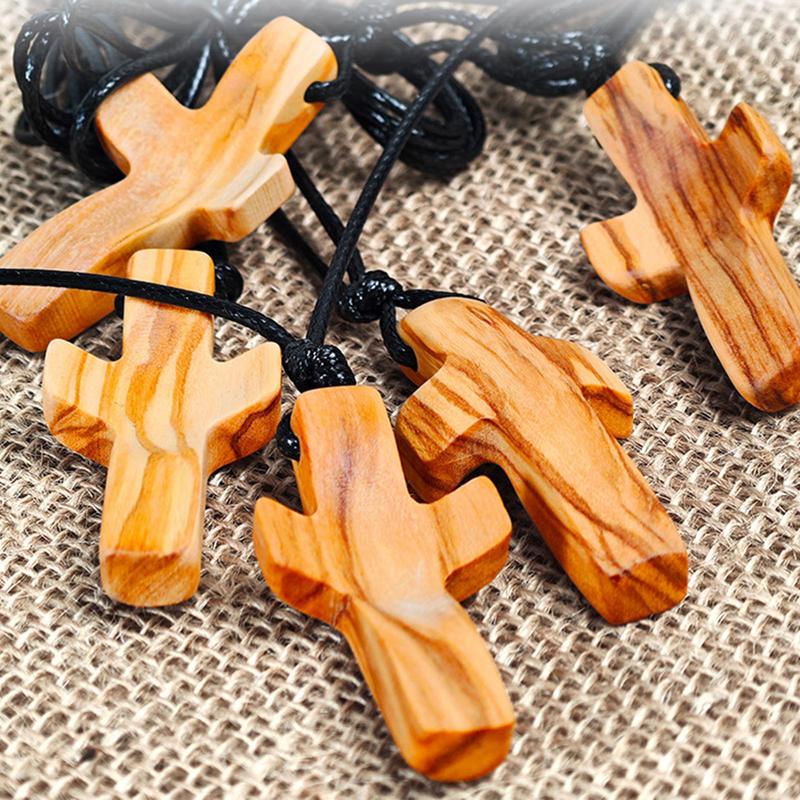 American olive wood Crosses necklace Handcrafted Handheld Prayer Encouragement Pendant portable grip for Kids and Adults Prayer