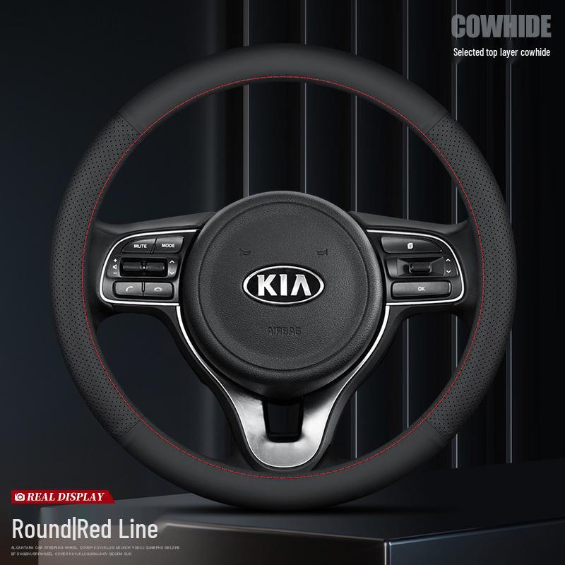 Genuine Leather Steering Wheel Cover for Kia Models: K3, Sportage, K5, Forte, K2, Cerato, KX3, KX Cross, K4, Seltos