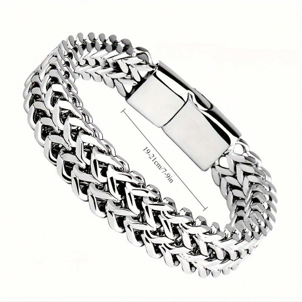 1 Bracciale da Uomo in Acciaio Inossidabile, Catene Intrecciate Quadrate Fronte e Retro, Gioiello Bracciale Regalo per la Festa del Papà