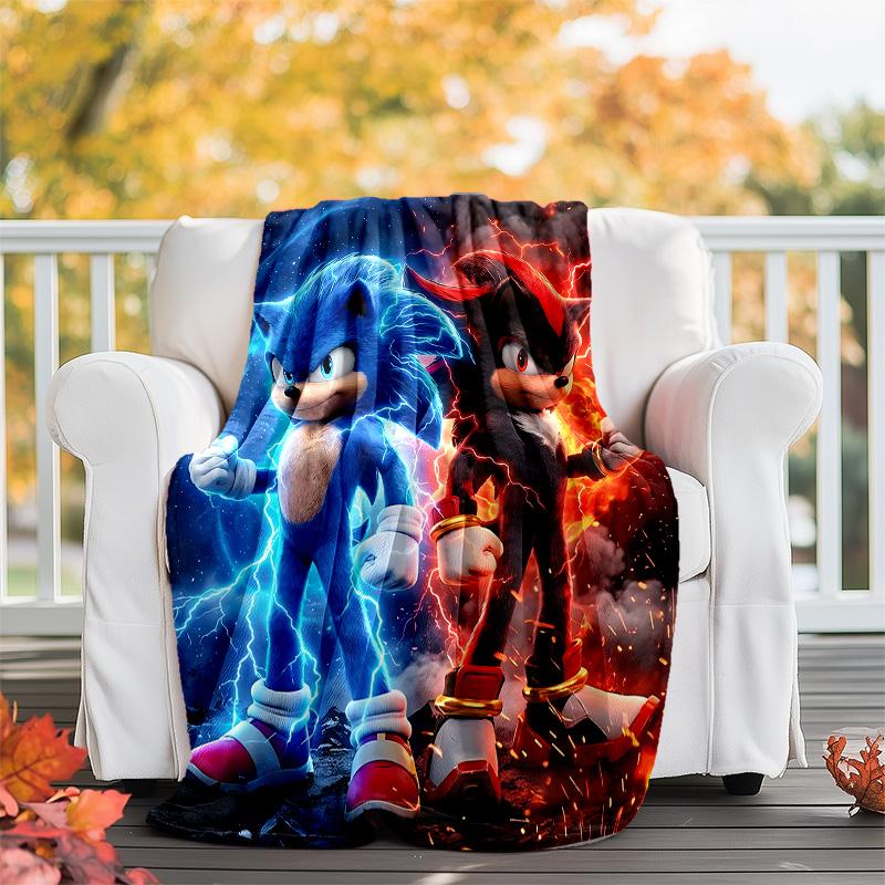 1pc Sonic5 Theme Soft Flannel Throw Blanket - Digital Print, Polyester, Cozy for All Seasons, Perfect for Outdoor, and Travel