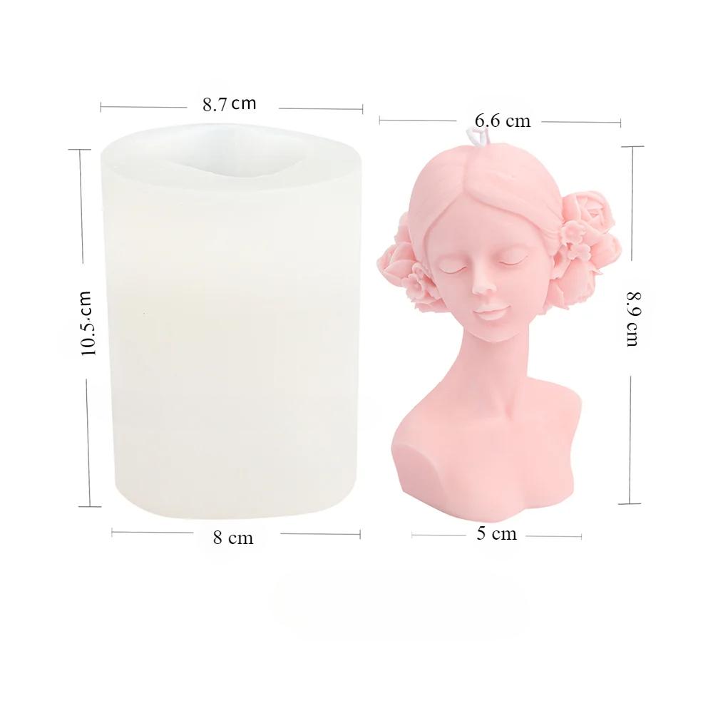 

3D Дівчина із заплющеними очима Свічка Силіконова форма Квітка Троянда Пов язка Краса Аромат Мило Молода Коса Жіноче тіло Гіпсові статуетки Декорувати