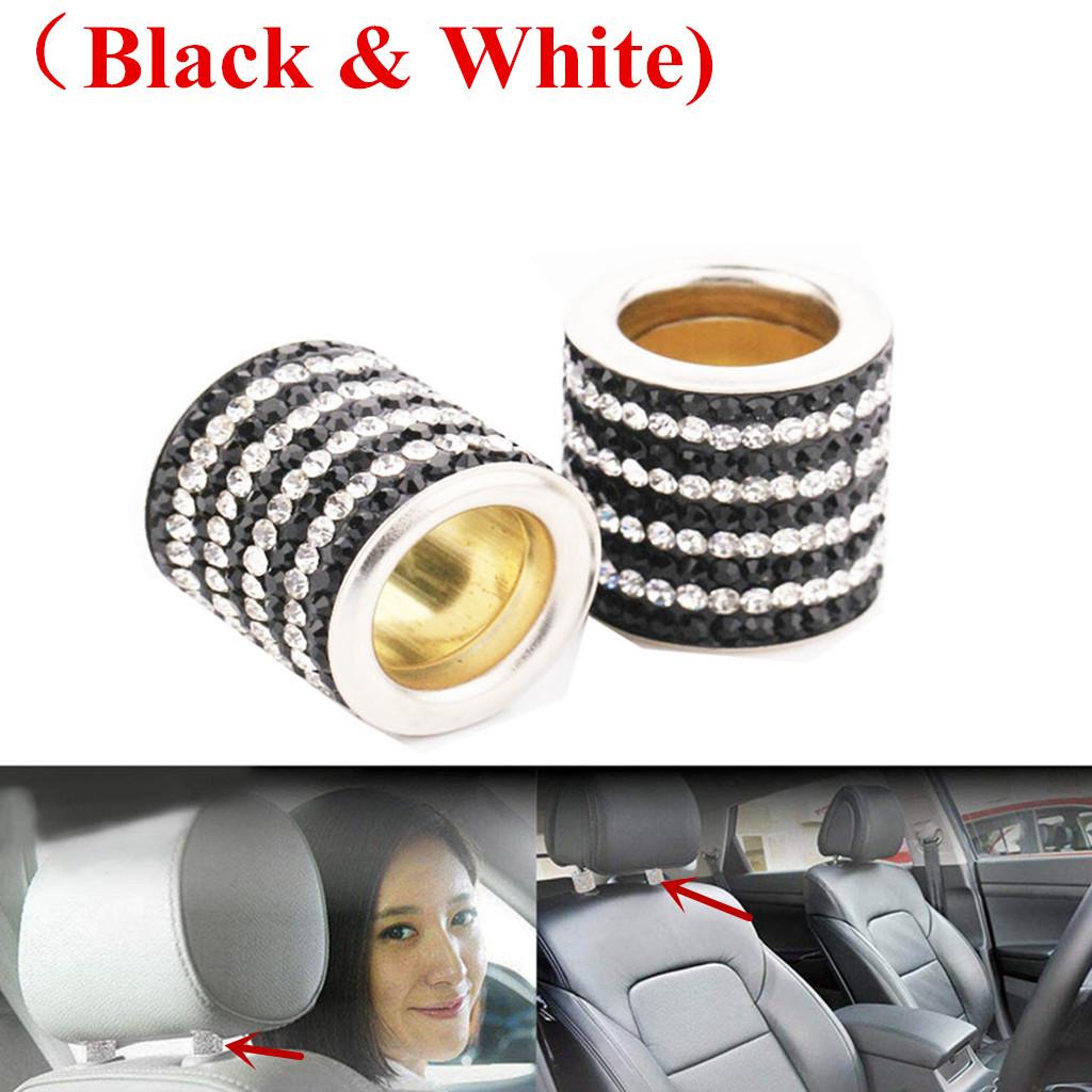 2PC Bling Crystal Headrest Collars Car Seat Ring Interior Decoration Black&White