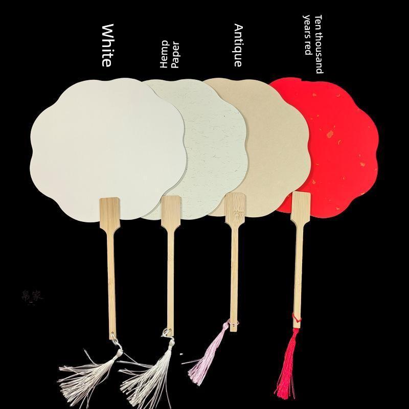 Semi-Raw Rice Paper Round Fan DIY Handmade Double-Sided Writable and Paintable Chinese Style Blank Fan Round Fan