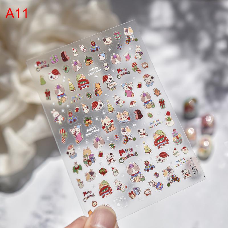 1Sheet Snowflake Penguin Sticker For Nails Cute Crystal Ball Lace Red Hat Star Bow Christmas Tree Nail Art Stickers Decoration