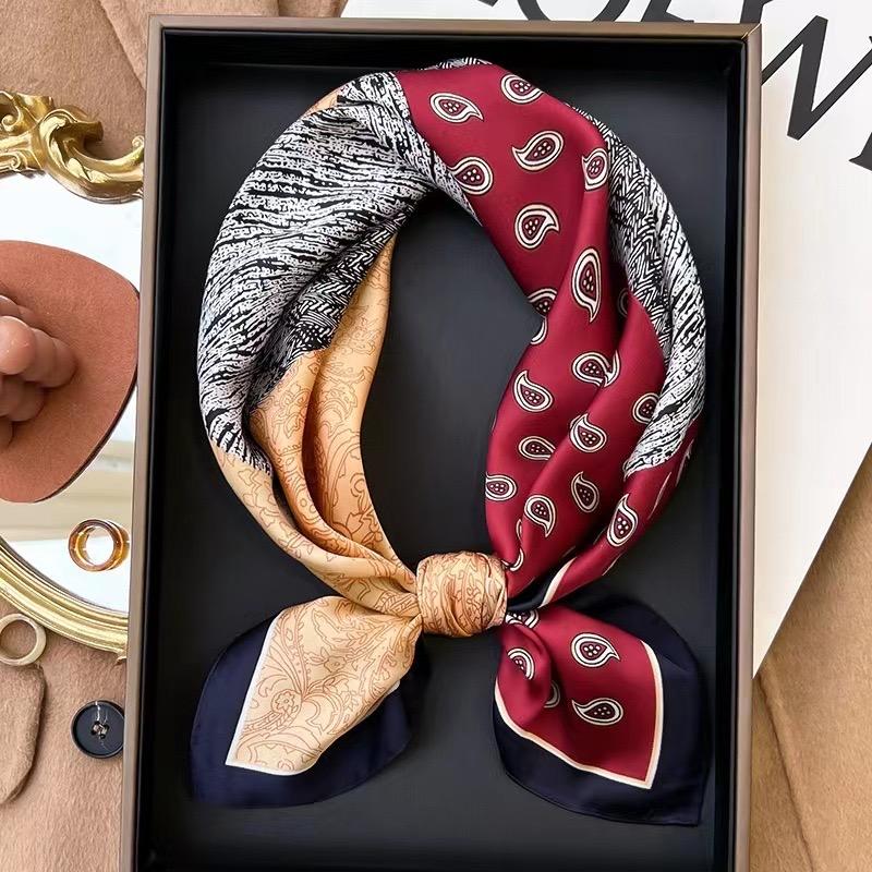 New Silk Square Scarf Women Retro Paisley Cashew Print Neckerchief Female Foulard Head Hijab Hairband Soft Neck Bag Ribbon Satin