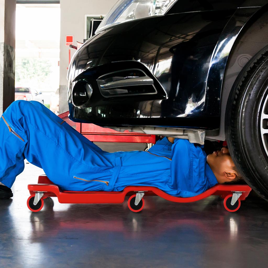 Mechanic Vehicle Creeper Under Car Rolling Crawler Board With Headrest Wheels Red
