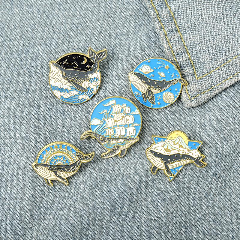 Recreational Whale Animal Series Ship Metal Design Badges Brooch Enamel Pins Label Bag Backpack Jewelry Gift Diy Accessories