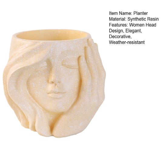 Artistic Women Head Planter Imitation Stone Texture Resin Plant Pot Elegant Female Face Planter for Succulents Indoor Balcony Bedroom Decor