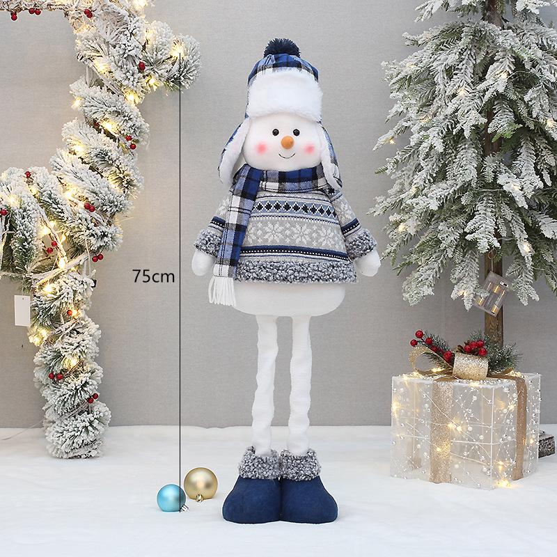 Blue Telescopic Snowman Plush Doll Christmas Decoration