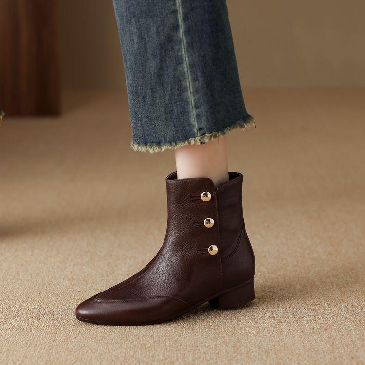 Fashion NEW Autumn/Winter Women Boots Pointed Toe Chunky Heel Shoes Genuine Leather Shoes for Women Zipper Ankle Boots Soft Modern Boots