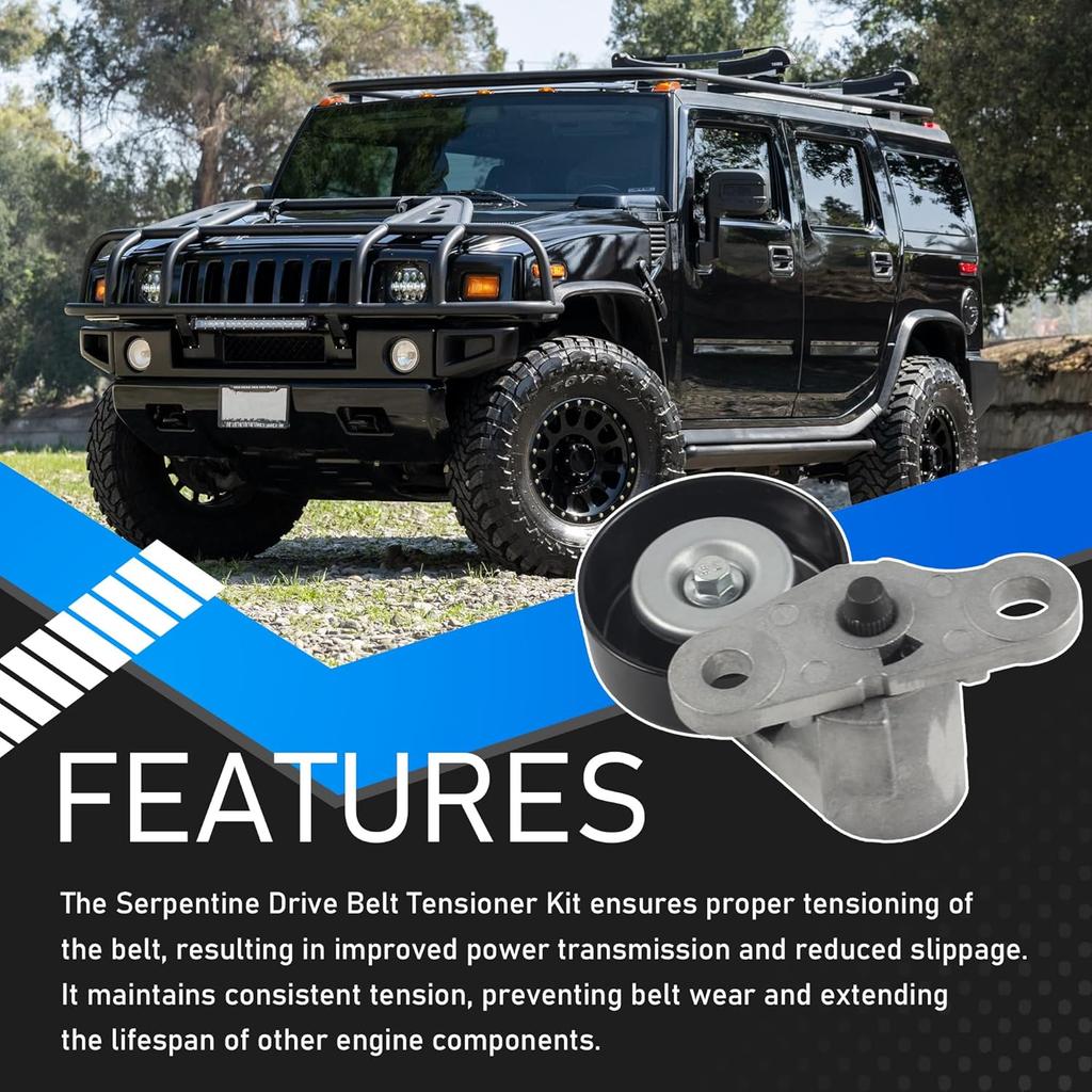 Car A/C Serpentine Drive Belt Tensioner Kit 90K-38159 Compatible With 1999-2008 Cadillac Escalade Chevrolet Avalanche Silverado Express GMC Sierra H2