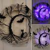Guirlande lumineuse Halloween - AIMOONSA - Couronne squelette - Diamètre 30 cm - Violet - Chauve-souris &amp; chat