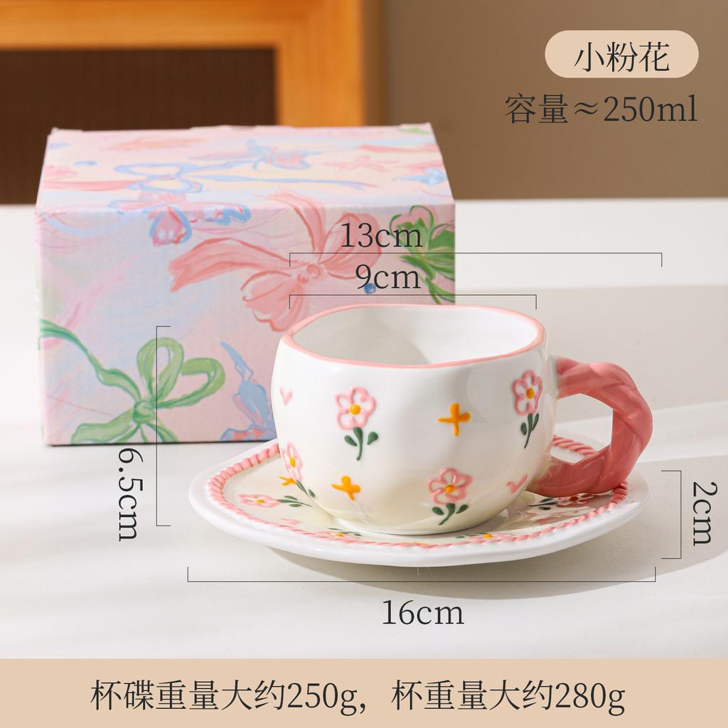 Ceramic Coffee Cup Hand-Painted Ceramic Cup High Value Girl Feng Shui Cup Creative Cup Saucer Souvenir