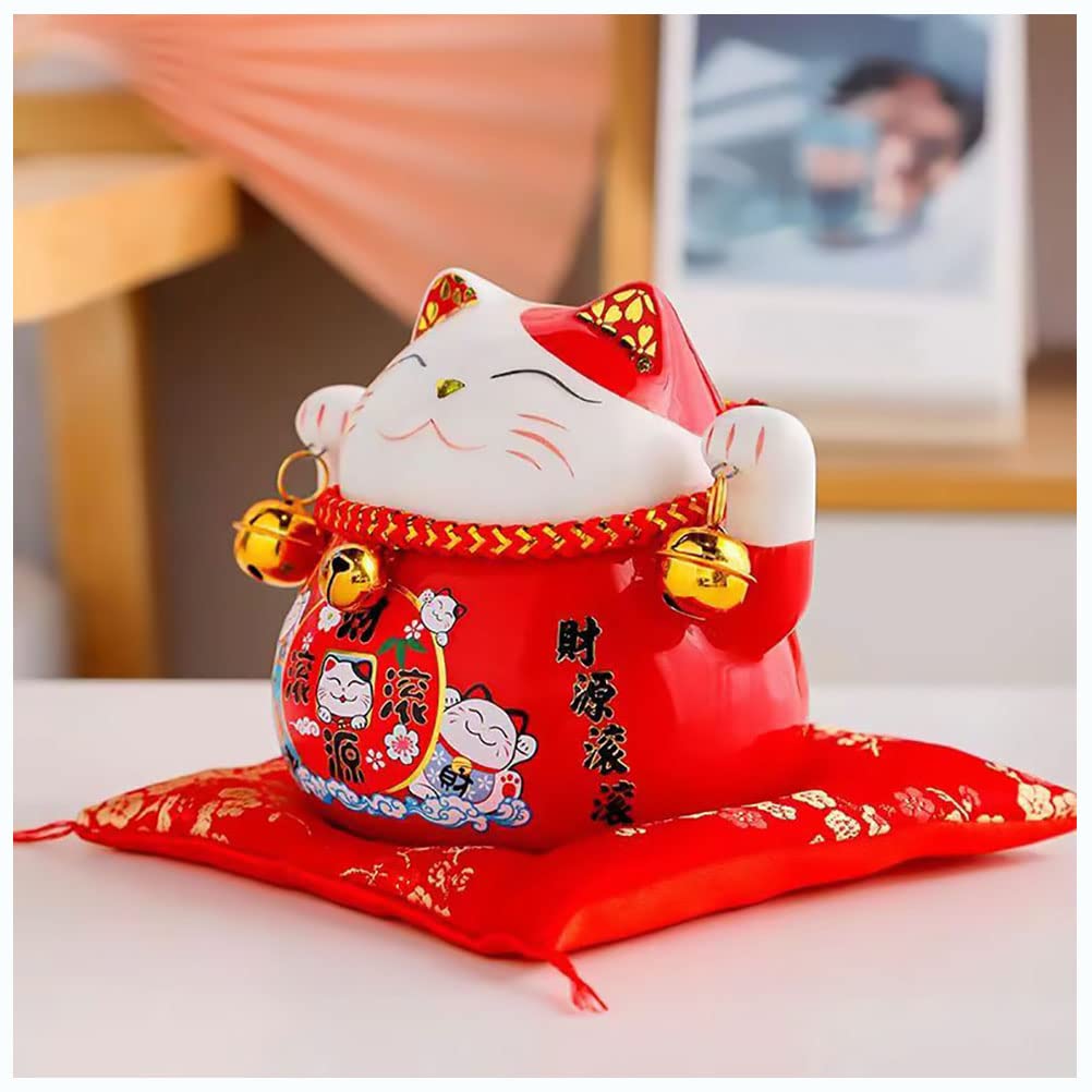 Lucky Cat Piggy Bank Good Luck and Fortune Ceramic Decorative Entryway Business Housewarming Opening Gift Figurine, Improver, Item, Ornament,