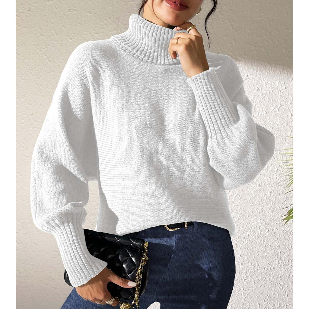 Women's Bottoming Shirt Autumn And Winter Women's Solid Color Simple Bat Sleeve Top Turtleneck Lapel Sweater