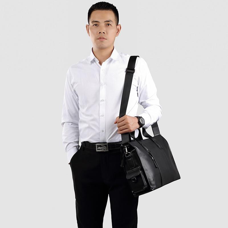 Genuine Leather Men's Bag Simple Casual Men's Document Bun Top Layer Cowhide Computer Bag Large Capacity Crossbody Handbag for Men