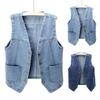 Plus Size Women Denim Waistcoat Vest Front Button Vintage V Neck Sleeveless Female Autumn Outerwear Cardigan Tops