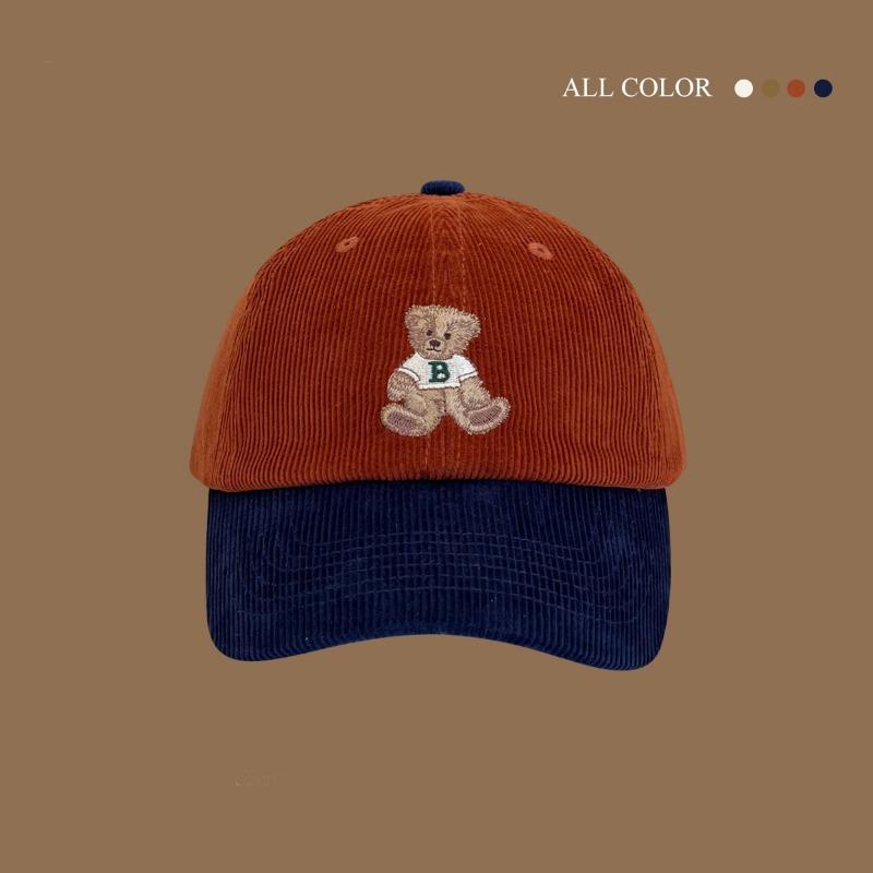 Cute bear corduroy baseball cap children autumn and winter new contrasting color splicing versatile cap men