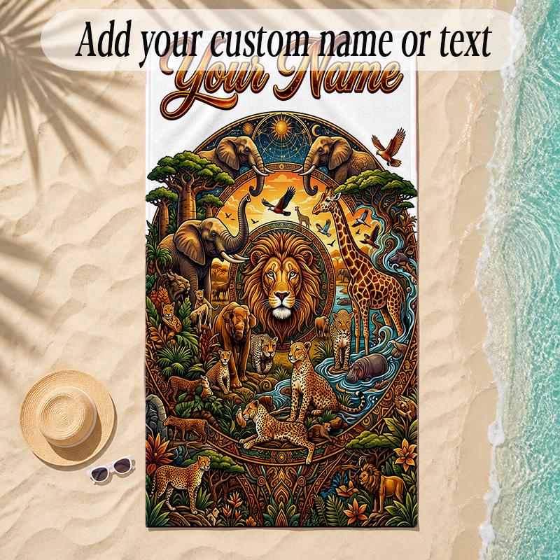 Animals Theme Soft Beach Towel Personalized Custom Name Text Towel Portable for Beach Pool Travel