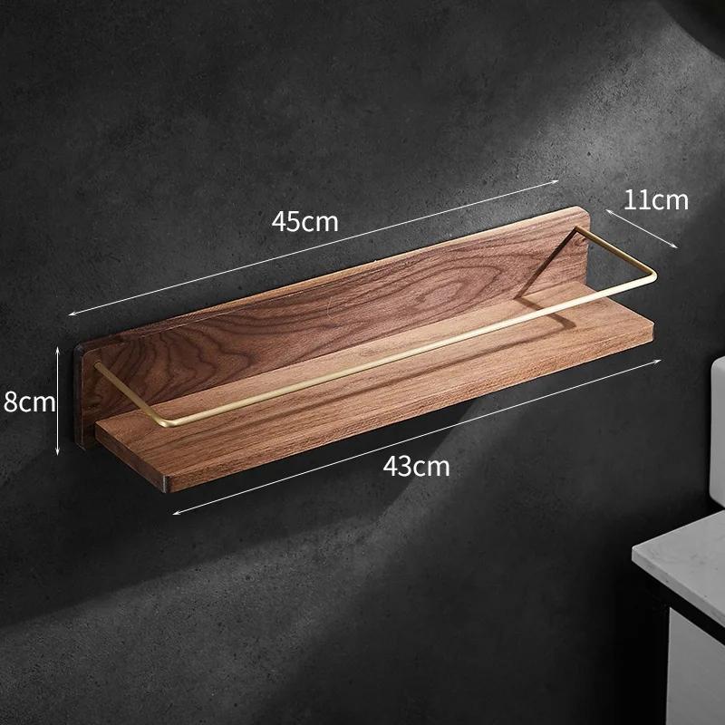 Solid Wood Bathroom Shelf Wall Mounted Toilet Storage Rack Towel Rack Toiletry Counter Bathroom Makeup Storage Rack Hook Bar