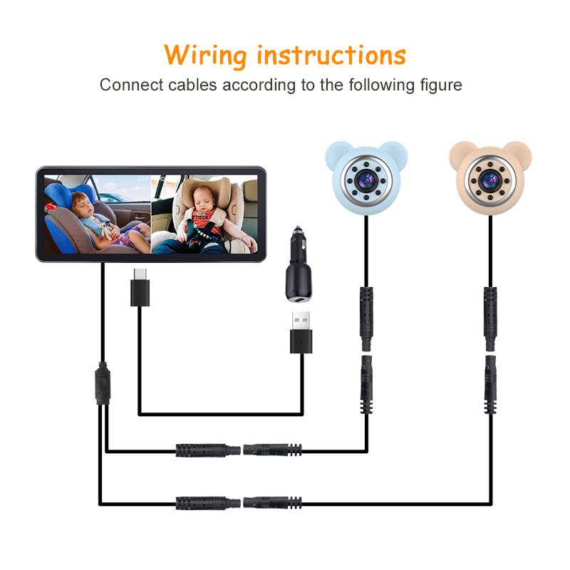 2 Camera Rear View Monitor 6.86'' IPS Screen Baby Car Mirror Wide View Angle for Infants Kids Pets Night Vision Function Interior Mirrors6