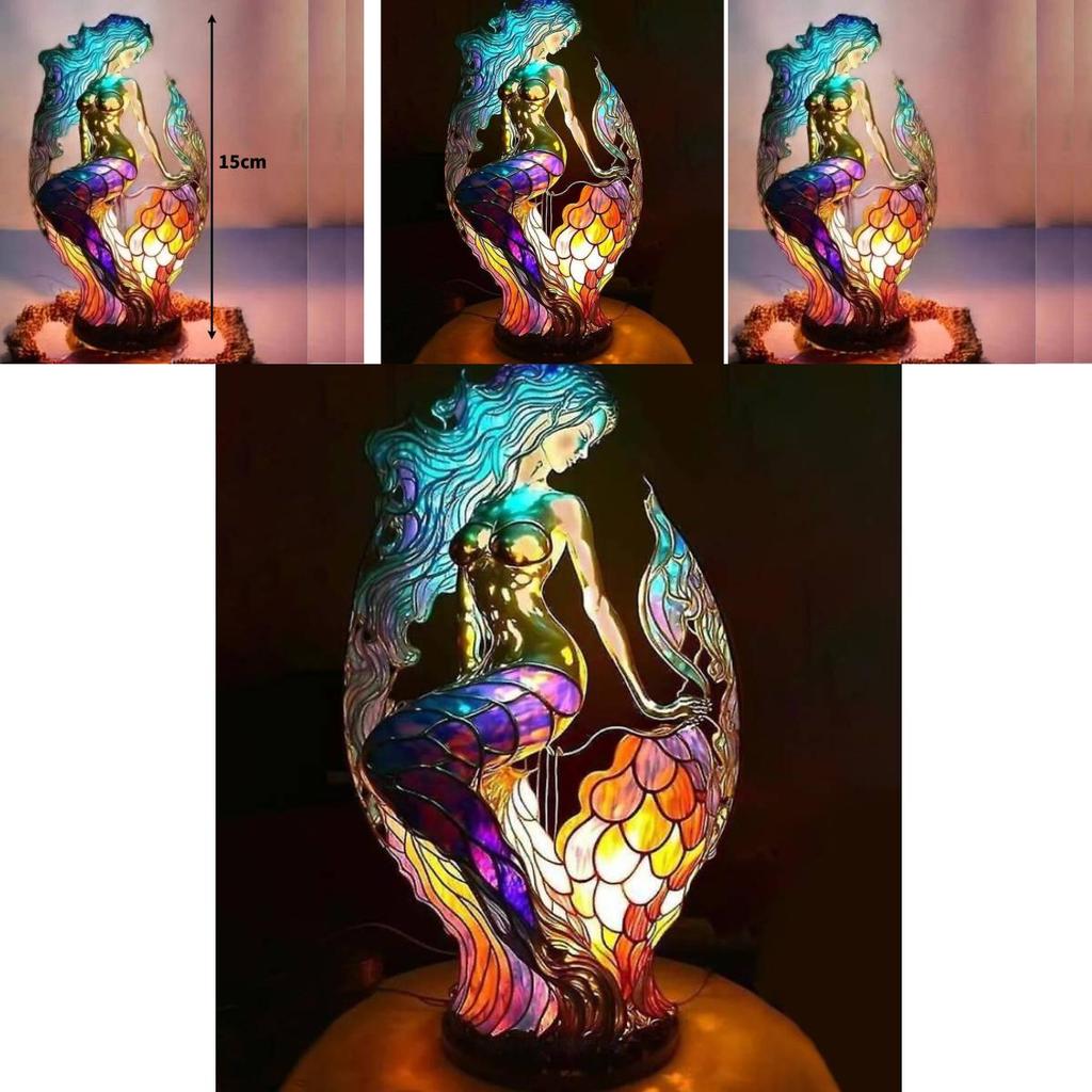 Mermaid Resin Animal Table Lamp With Colorful Retro Design For Gift And Home Decor