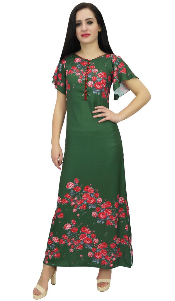 Bimba Women's Sleeve Black Floral Maxi Dress Georgette Summer Wear-14