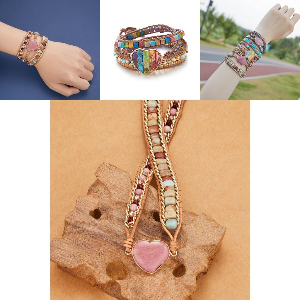 Three Layer Winding Leather Beaded Bracelet With Agate Stones For Women Gift
