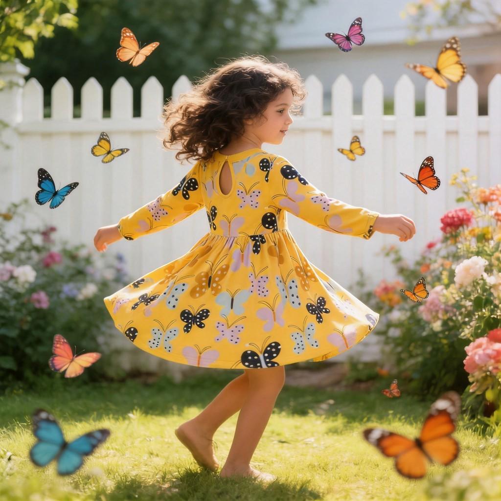 Girls Summer Fashion Cotton Long Sleeve Princess Dress For Age 3 To 8 Years