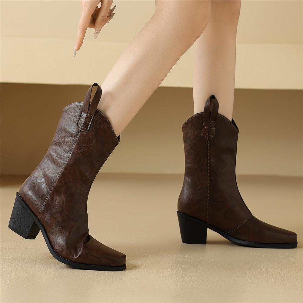 New Women Wedge Boots High Heel Ankle Boots Winter Pointed Cowboy Boots Fashion Western Booties Woman Shoes Size 34-43