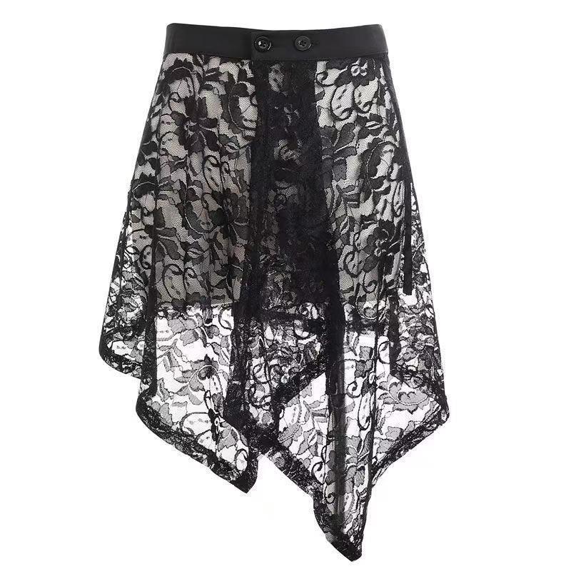 

Изысканная многослойная миди-юбка из вышитого кружева в стиле мори-гёрл - Стройнящая и скрывающая бедра для всех сезонов L fits 40-70kg чёрный