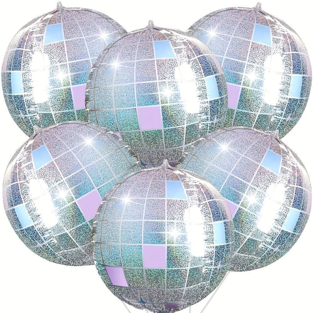 6 Pink Disco Ball Foil Balloons, Laser Silver, Blue and Pink 4D Balloons, 22inch Perfect Bachelorette Party Decorations, Stylish Birthday Par