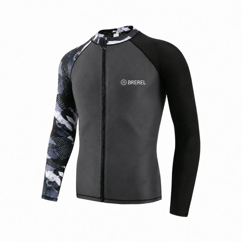 Mens UV Protection Rash Guard With Zipper Long Sleeve Swimwear Snorkeling Surfing Diving Quick Dry UPF 50 Medium
